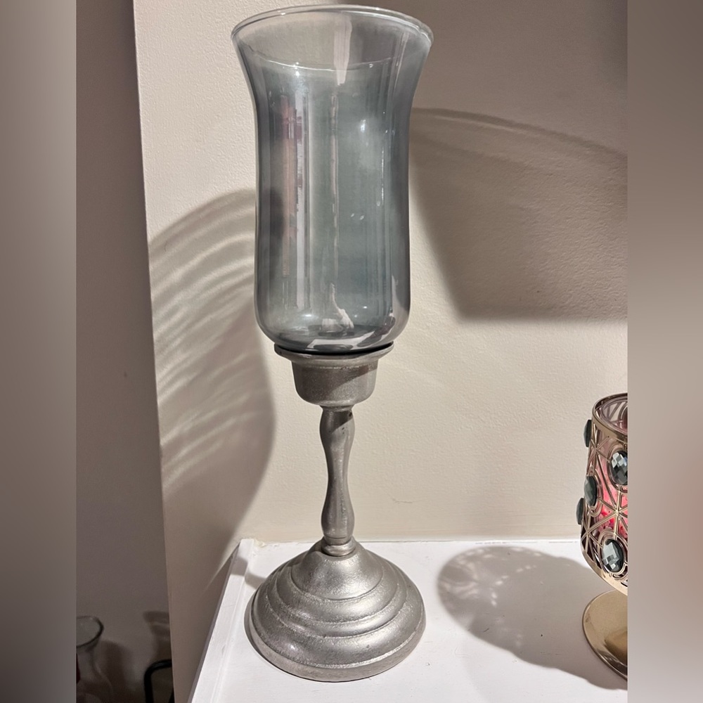 Teal Blue Glass Candle Holder